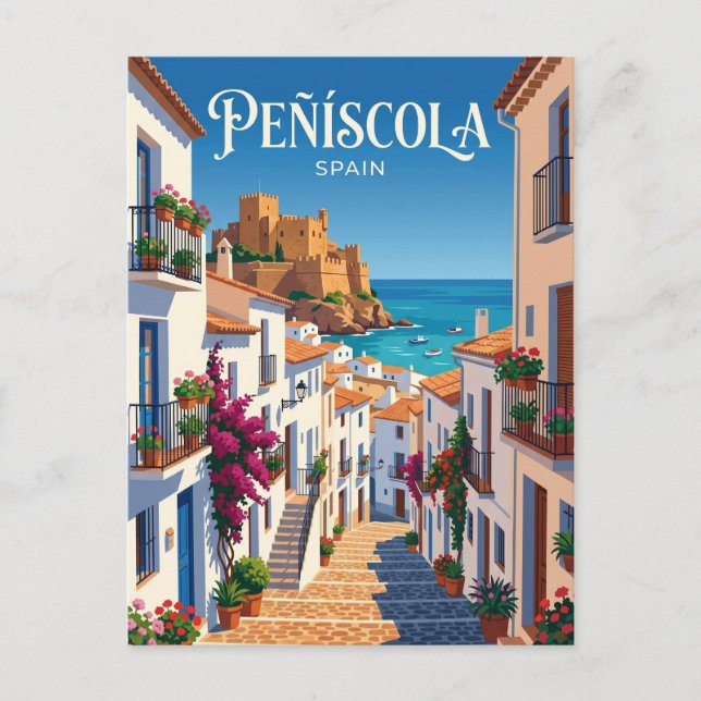 Carte Postale Ruelle à Peñíscola en Espagne (Devant)