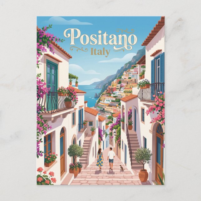Carte Postale Ruelle à Positano Italie (Devant)