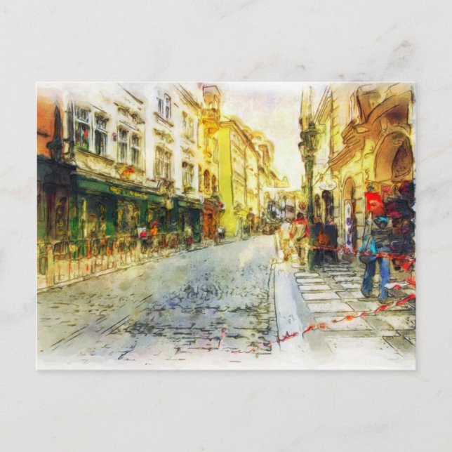 Carte Postale Rues de vieille aquarelle de Prague (Devant)
