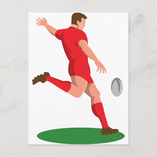Carte Postale rugby player kicking ball retro (Devant)