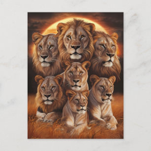 Carte Postale Rugissement de la nuit : Lions au clair de lune