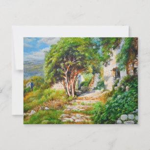 Carte Postale Ruines anciennes avec arbre éclairé - Peinture à l