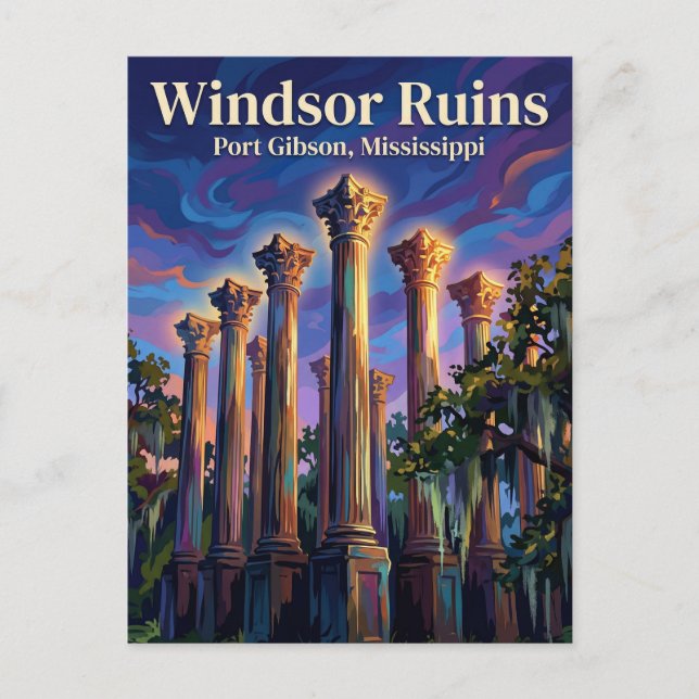 Carte Postale Ruines de Windsor Mississippi (Devant)