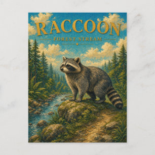 Carte Postale Ruisseau de la forêt de ratons laveurs GeoSaga aqu