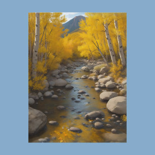 Carte Postale Ruisseau rocheux avec arbres d'aspens dorés, peint