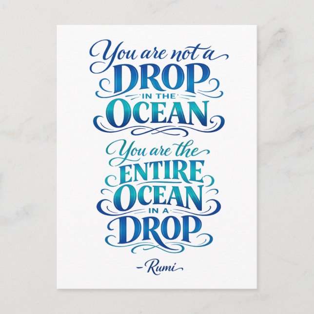 Carte Postale Rumi Quote: Not A Drop in the Ocean (Devant)