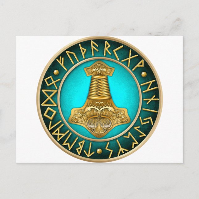 Carte Postale Runes - Thors Hammer - Turquoise (Devant)