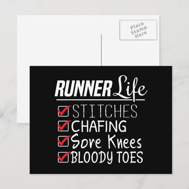 Carte Postale Runner's Life Funny Marathon Running Checklist (Devant / Derrière)
