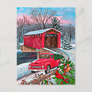 Carte Postale Russe aquarelle Camion rouge Noël