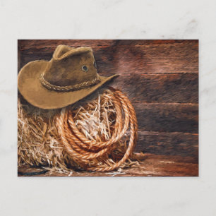 Carte Postale Russe Cowboy Casquette corde Hay Photo
