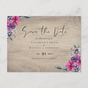 Carte Postale Russe Fuchsia Floral Woodland Mariage Dates de sau