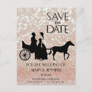 Carte Postale Russe Wagon Mariage rose Rose Parties scintillant
