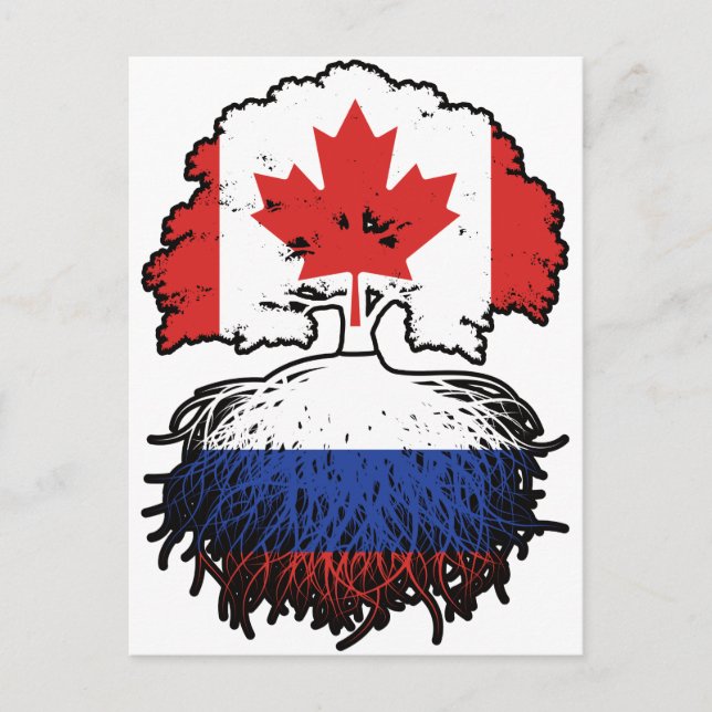 Carte Postale Russie Russie Canada drapeau des racines de l'arbr (Devant)