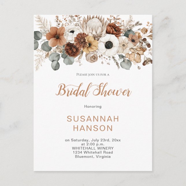 Carte Postale Rustic Autumn Flowers | Bridal Shower (Devant)