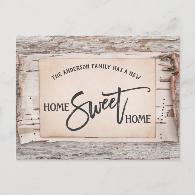 Carte Postale Rustic Birch Home Sweet Home Moving Faire-part (Devant)