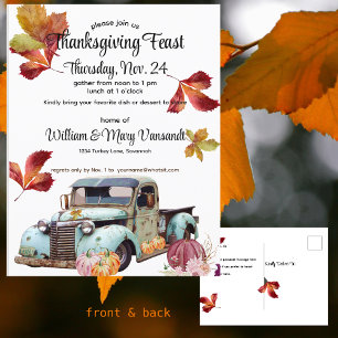 Carte Postale Rustic Blue Truck Thanksgiving Invit