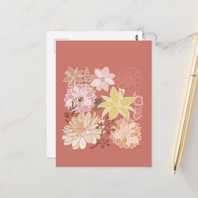 Carte Postale Rustic Boho Floral Pattern (Devant/Arrière en situation)