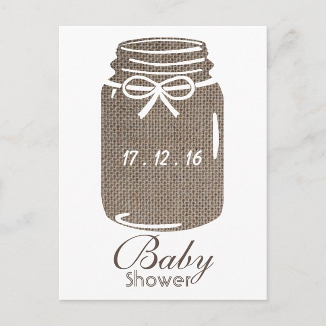 Carte Postale Rustic Burlap Mason Jar Baby shower Invitation (Devant)