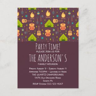 Carte Postale Rustic Camping Motif Tentes et Guitares Réunion