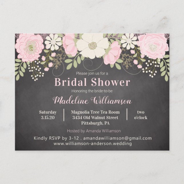 Carte Postale Rustic Chalkboard Flowers Bridal Shower Invite (Devant)