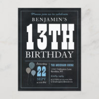 Rustic Chic Chalkboard Blue Balloon 13e anniversai