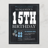 Rustic Chic Chalkboard Blue Balloon 15e anniversai