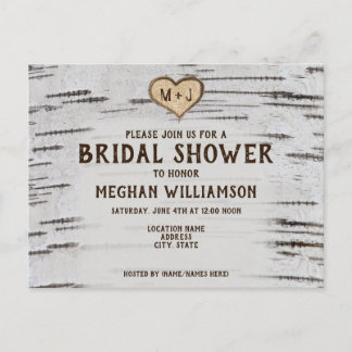 Carte Postale Rustic Country Birch Heart douche nuptiale initial