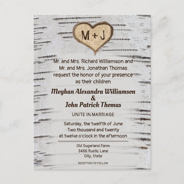 Carte Postale Rustic Country Birch Tree Faire-part de mariage ca (Devant)