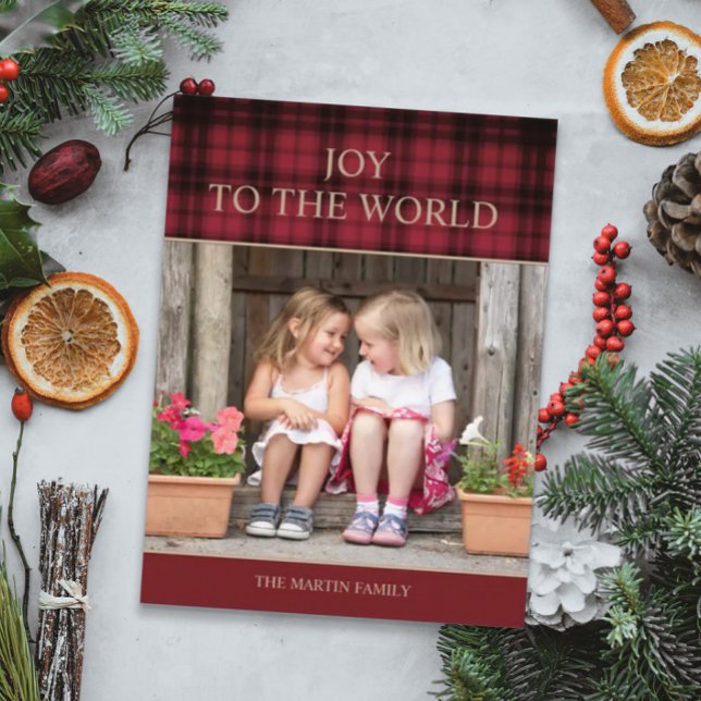 Carte Postale Rustic Country Buffalo Plaid Christmas Photo Joie (Créateur téléchargé)
