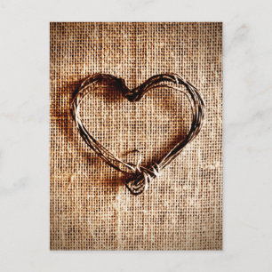 Carte Postale Rustic Country Twine Heart on Burlap Imprimer