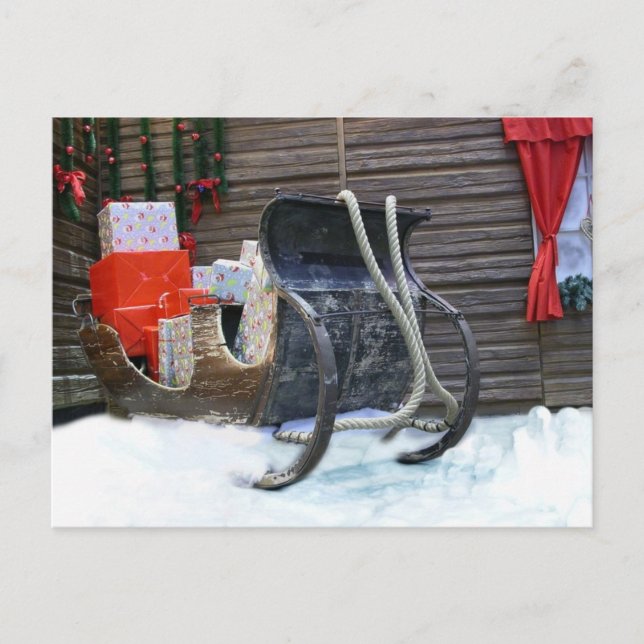 Carte Postale Rustic Country Vintage Old Sleigh Présents (Devant)