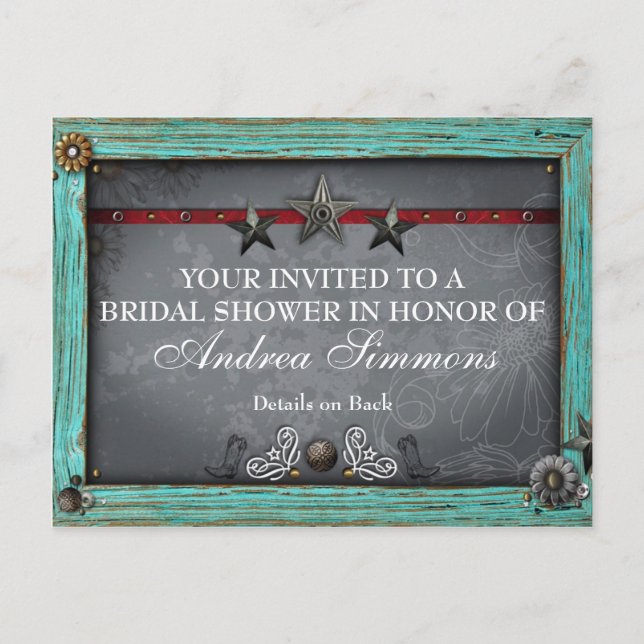 Carte Postale Rustic Country Western Fête des mariées Invitation (Devant)