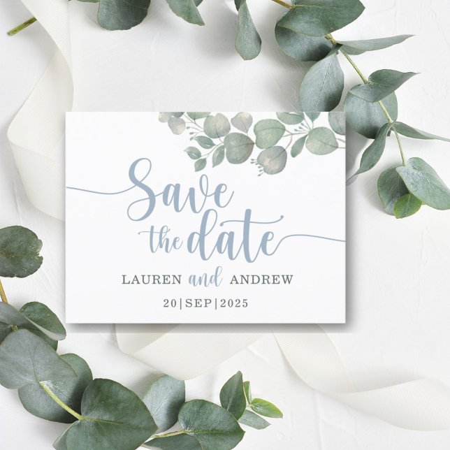 Carte Postale Rustic Eucalyptus Dusty blue Wedding Save the Date (Créateur téléchargé)