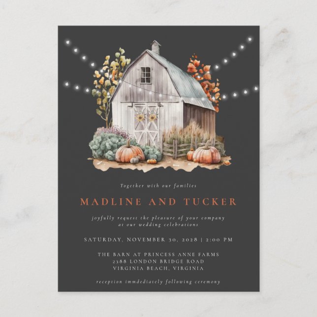Carte Postale Rustic Fall Country Barn String Mariage (Devant)