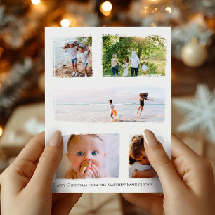 Carte Postale Rustic Gold Foil Famille de Noël Collage photo