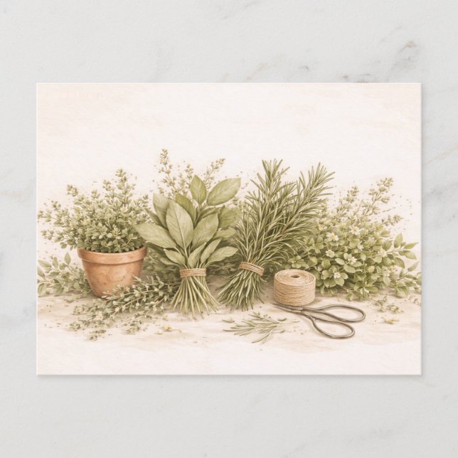 Carte Postale Rustic Herb Bundle Botanical Watercolor Still Life (Devant)