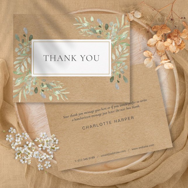 Carte Postale Rustic Kraft Entreprise Merci Feuilles de Printemp (Rustic Kraft Business Thank You Spring Leaves Postcard)