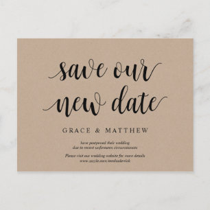 Carte Postale Rustic Kraft, Sauvez notre nouvelle date, mariage 