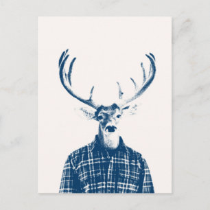 Carte Postale Rustic Man Buck avec Antlers en bleu et crème