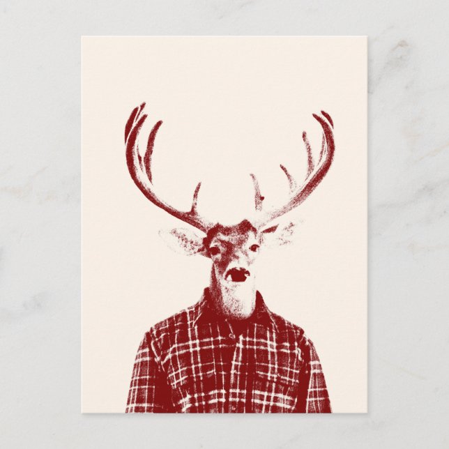 Carte Postale Rustic Man Buck avec Antlers en Rouge et Crème (Devant)