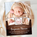 Carte Postale Rustic New Baby Custom 4 Photo Faire-part de naiss<br><div class="desc">Annoncez votre nouveau bébé à vos amis et à votre famille avec ces cartes de collage photo élégantes et modernes. Customisez avec 4 de vos photos préférées, et personnalisez avec le nom, la date de naissance, les statistiques de naissance. DROIT D'AUTEUR © 2020 Judy Burrows, Black Dog Art - Tous...</div>