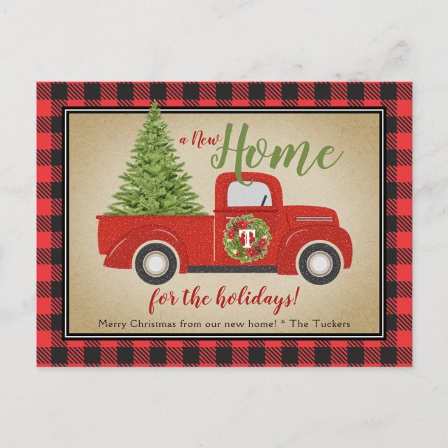 Carte Postale Rustic Red Noël Camion Buffalo Plaid Déménagement (Devant)