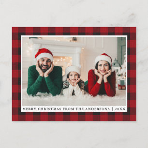 Carte Postale Rustic Red Plaid Family Photo Joyeux Noël
