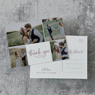 Carte Postale Rustic Rose Gold 4 Photo Collage Mariage Merci