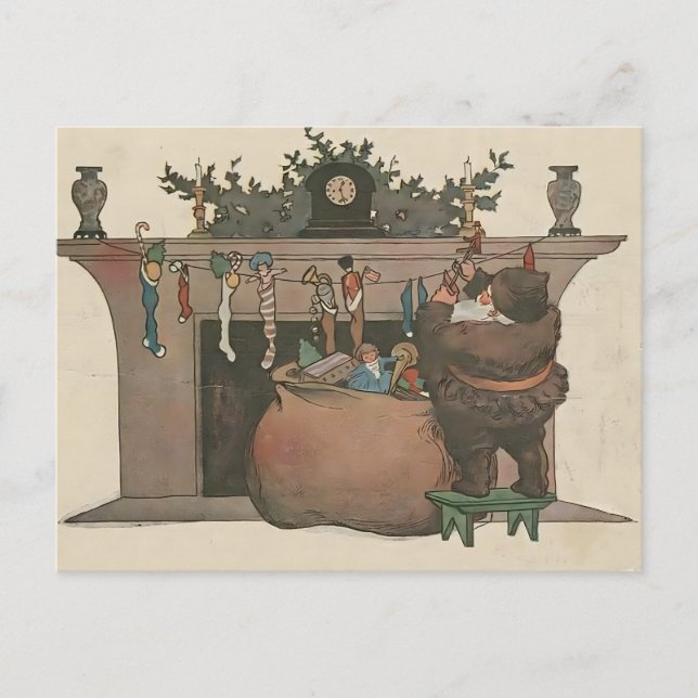 Carte Postale Rustic Santa Hanging Stockings by the Fireplace (Devant)