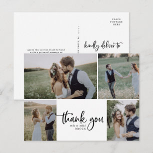 Carte Postale Rustic Script 4 Photo Collage Mariage Merci