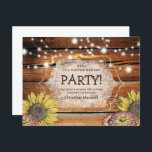 Carte postale Rustic Surprise Sunflower 50e annive<br><div class="desc">Cette carte postale facile est la voie à suivre ! Il vous suffit de remplir vos informations à l'avant et à l'arrière,  et vous avez fini! Ce design comprend un arrière - plan rustique en bois,  des tournesols vintages,  des lampes à cordes et une typographie personnalisée.</div>
