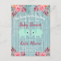 Rustic Twins Baby Elephants Baby shower Bleu Vert