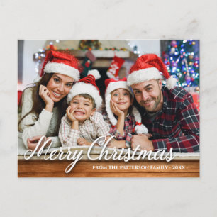 Carte Postale Rustic Wood Family Photo Joyeux Noël Moderne