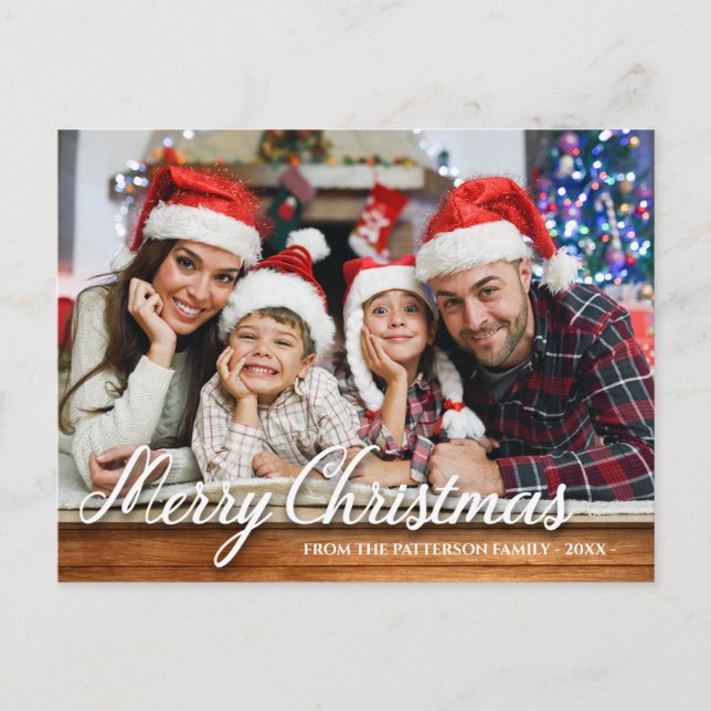Carte Postale Rustic Wood Family Photo Joyeux Noël Moderne (Devant)